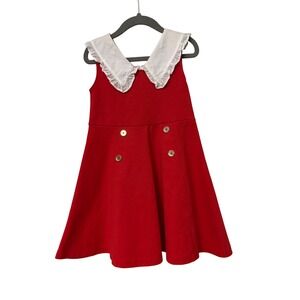 Janie and Jack Girls Red Ponte Knit Dress White Peter Pan Collar Size 4